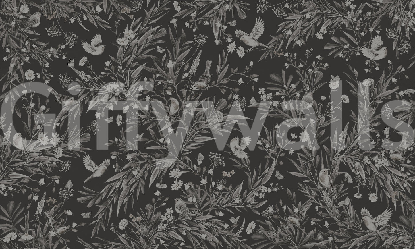 Nocturnal Song: Floral & Birds Wall Mural