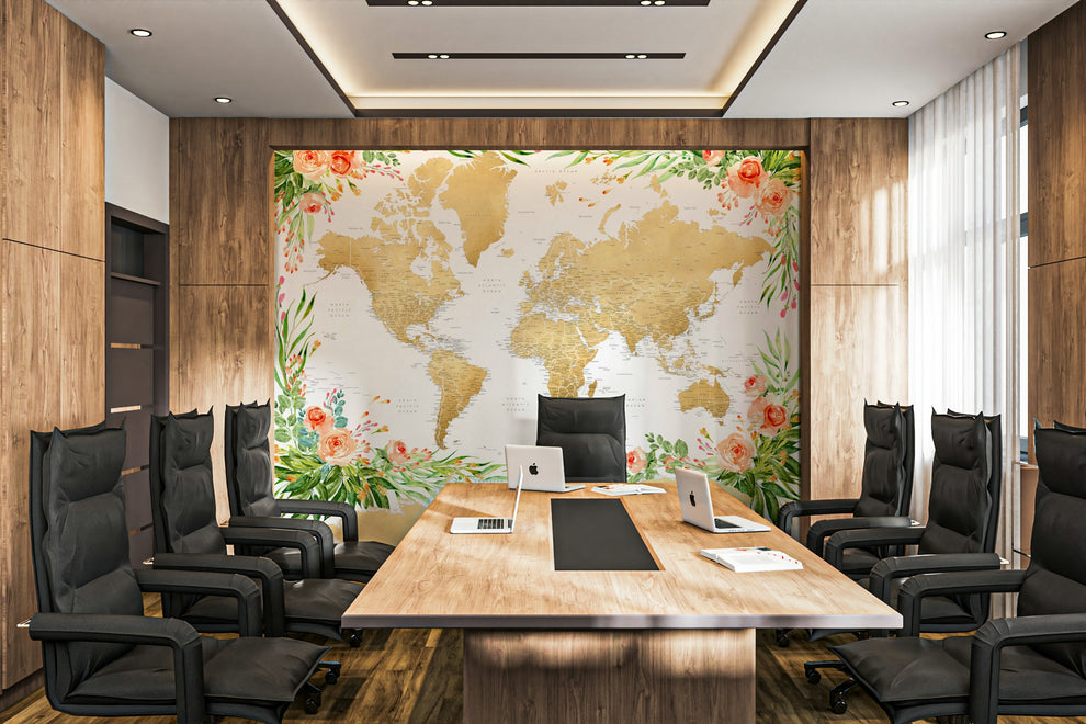 Floral Boho Map Wallpaper – Artistic Global Vibes