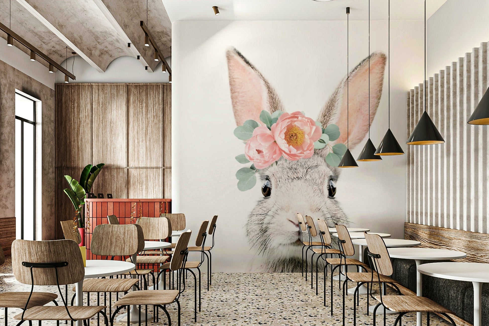 High-resolution image of a bunny in a garden.

