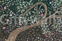 Intricate Floral Canopy Dream mural depicts stylized wilderness and blooms.