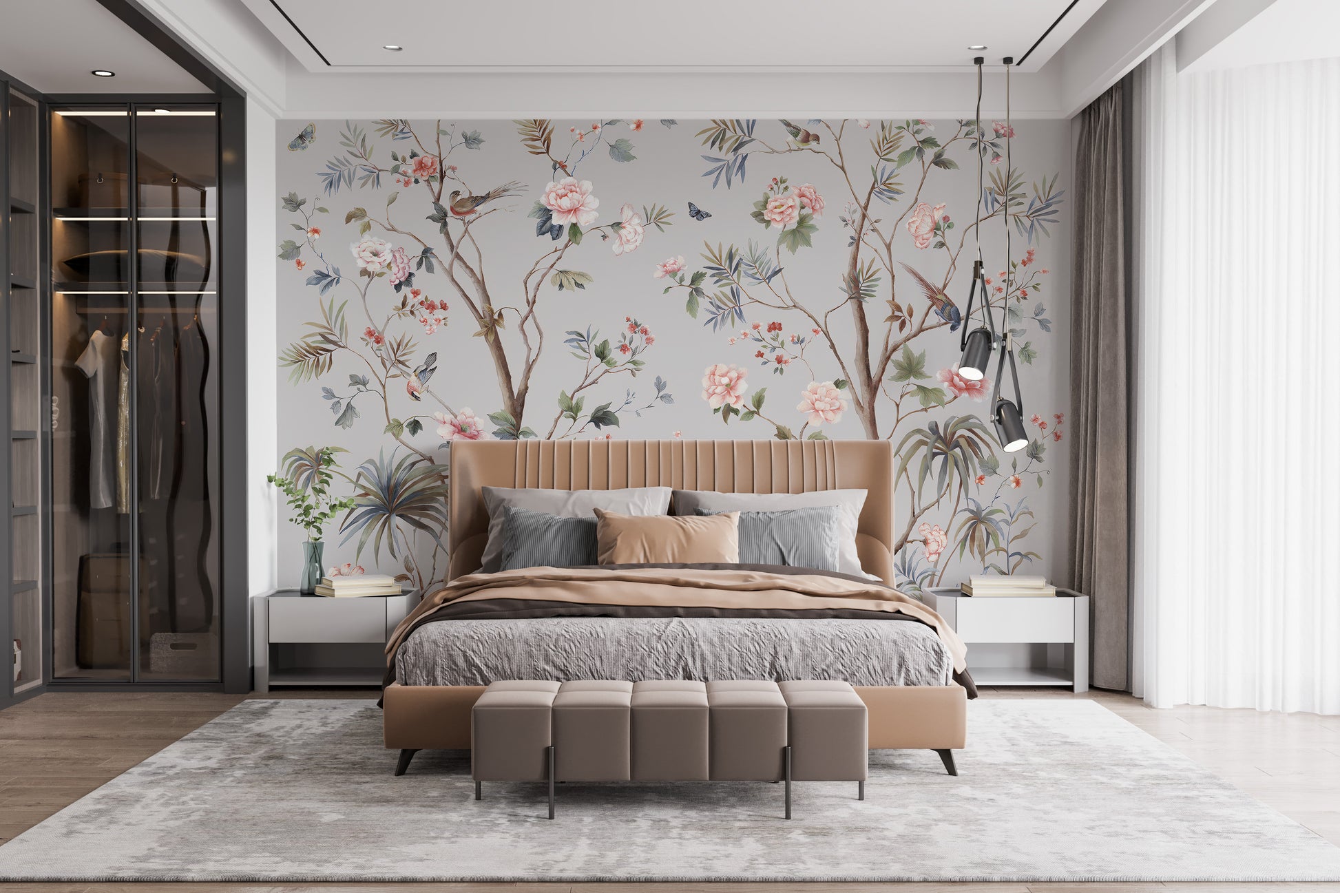 Chinoeserie Floral design Wallpaper Mural - Giffywalls