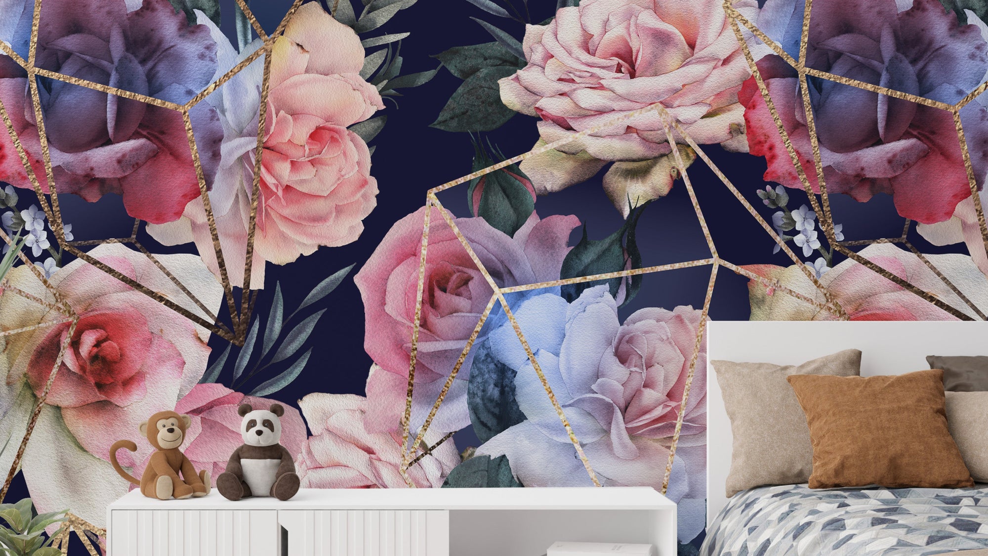 Gold Line Floral Wallpaper