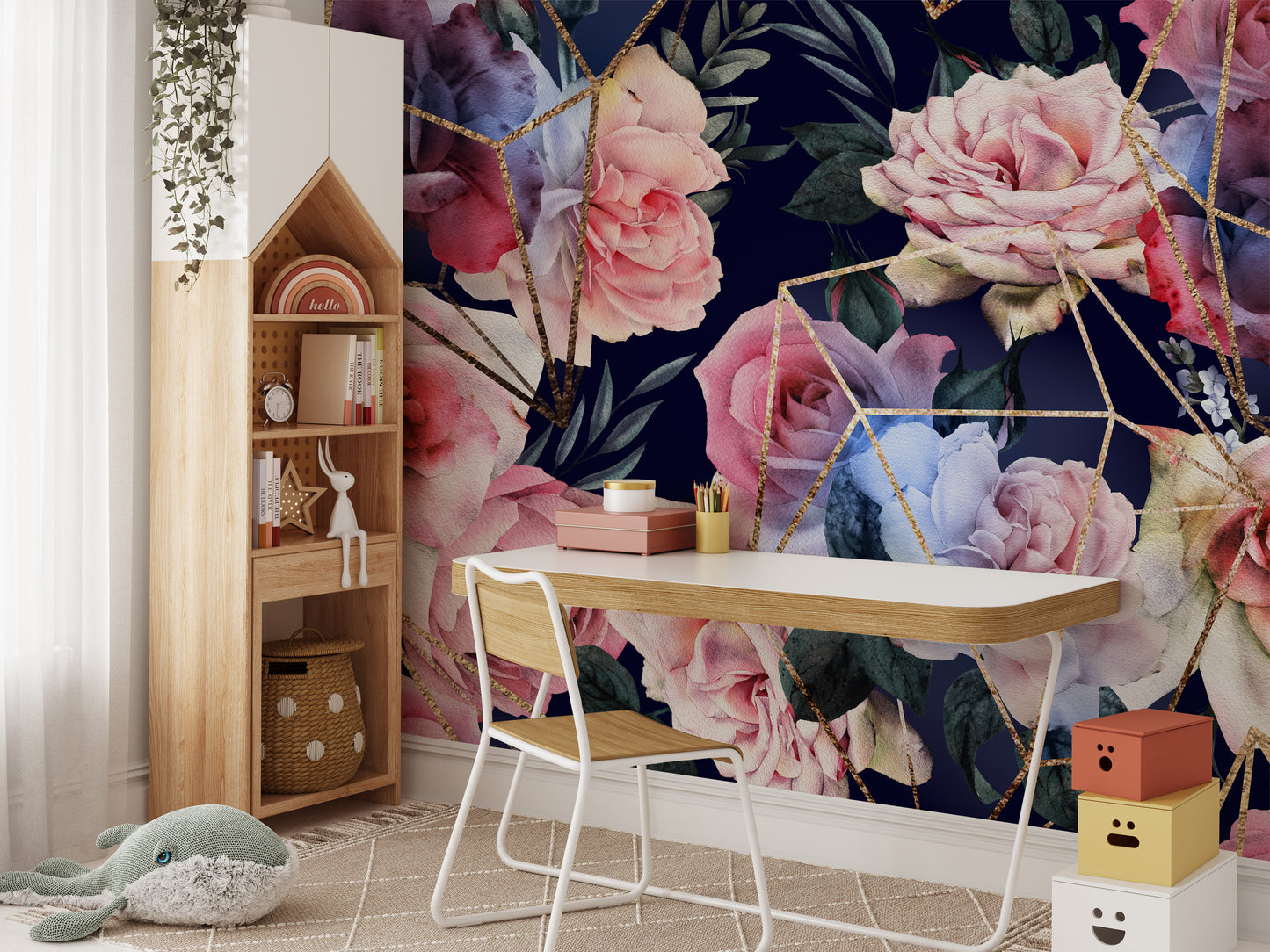 Modern Floral with Gold Accents Wallpaper