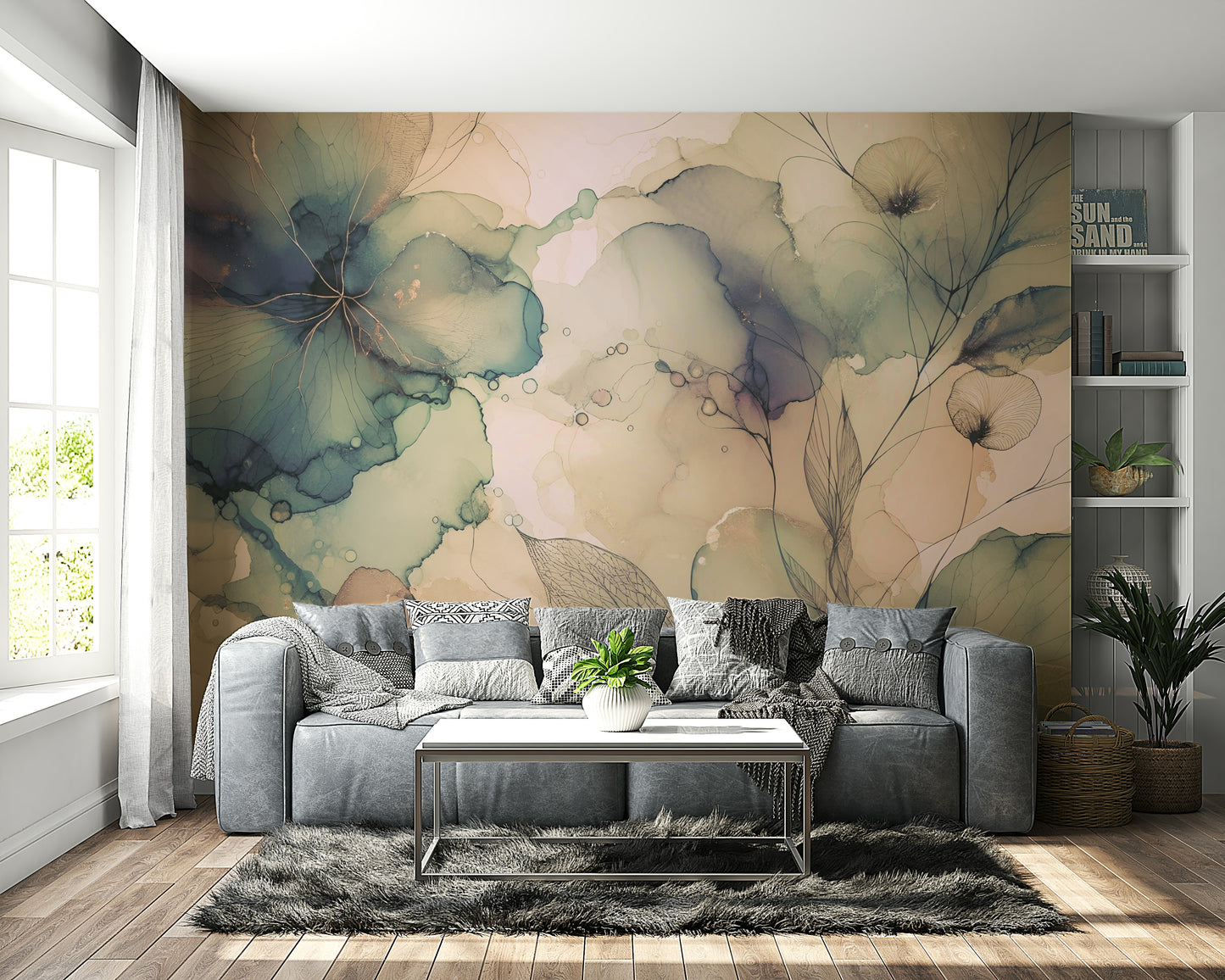 Floral Dreams Wall Mural as a feature wall in a guest suite.
