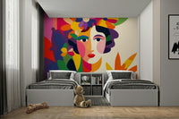 Floral Facets Wall Mural with abstract female portrait

