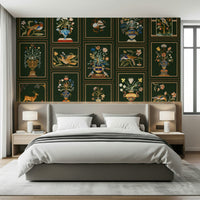 Floral & Fauna Panels Wall Mural in living space, panel-style nature home styling