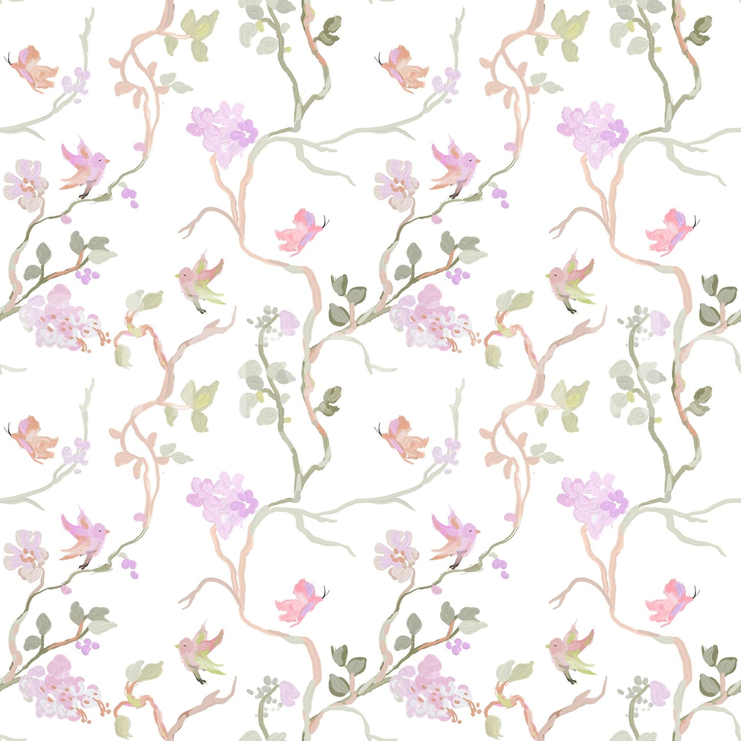 Floral Flight Chinoiserie Dreamy Birds Butterflies Wallpaper⁠