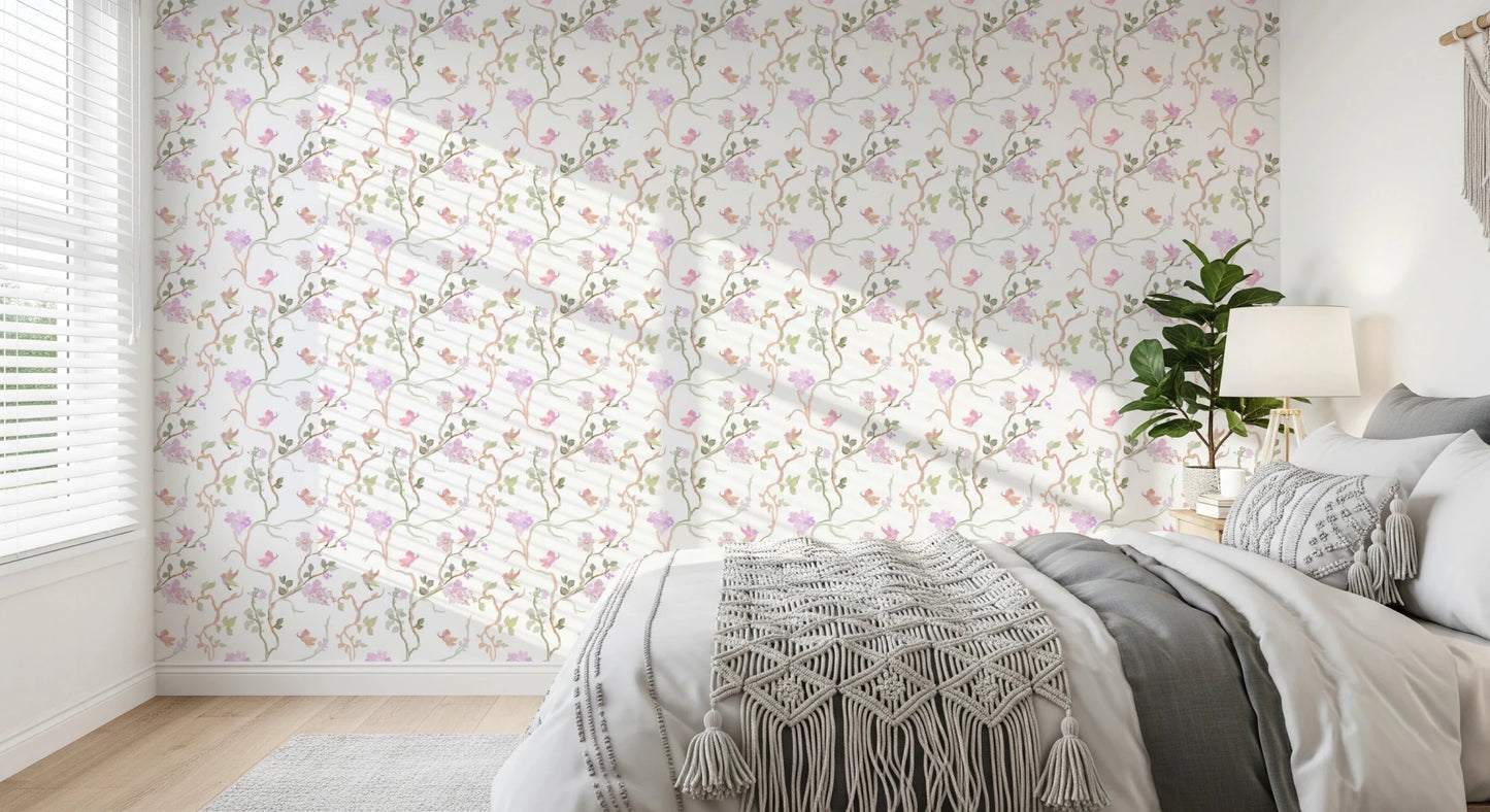 Floral Flight Chinoiserie Dreamy Birds Butterflies Wallpaper⁠