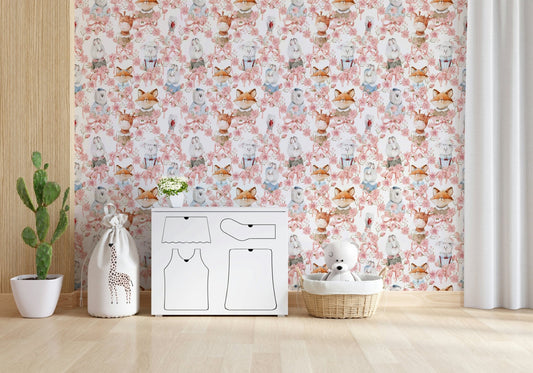 Adorable watercolor style fox bunny bear Floral Friends wall piece.