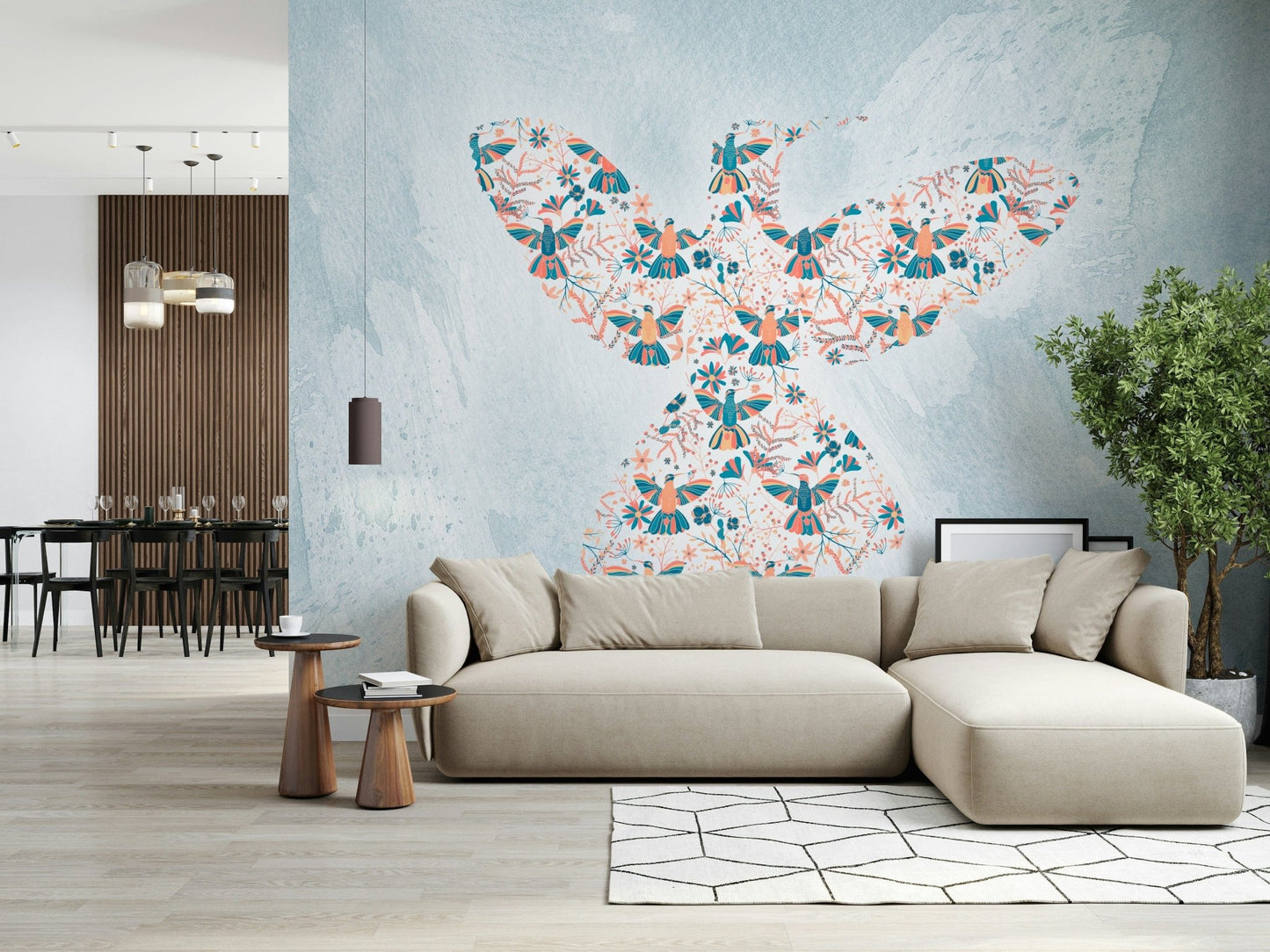 Floral Hummingbird  Wall Mural