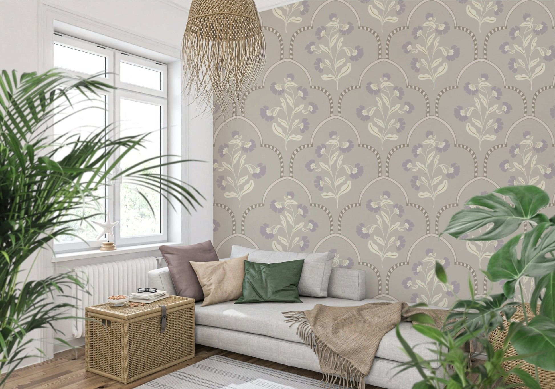 Refined home wallpaper Floral Lattice sophisticated color palette.