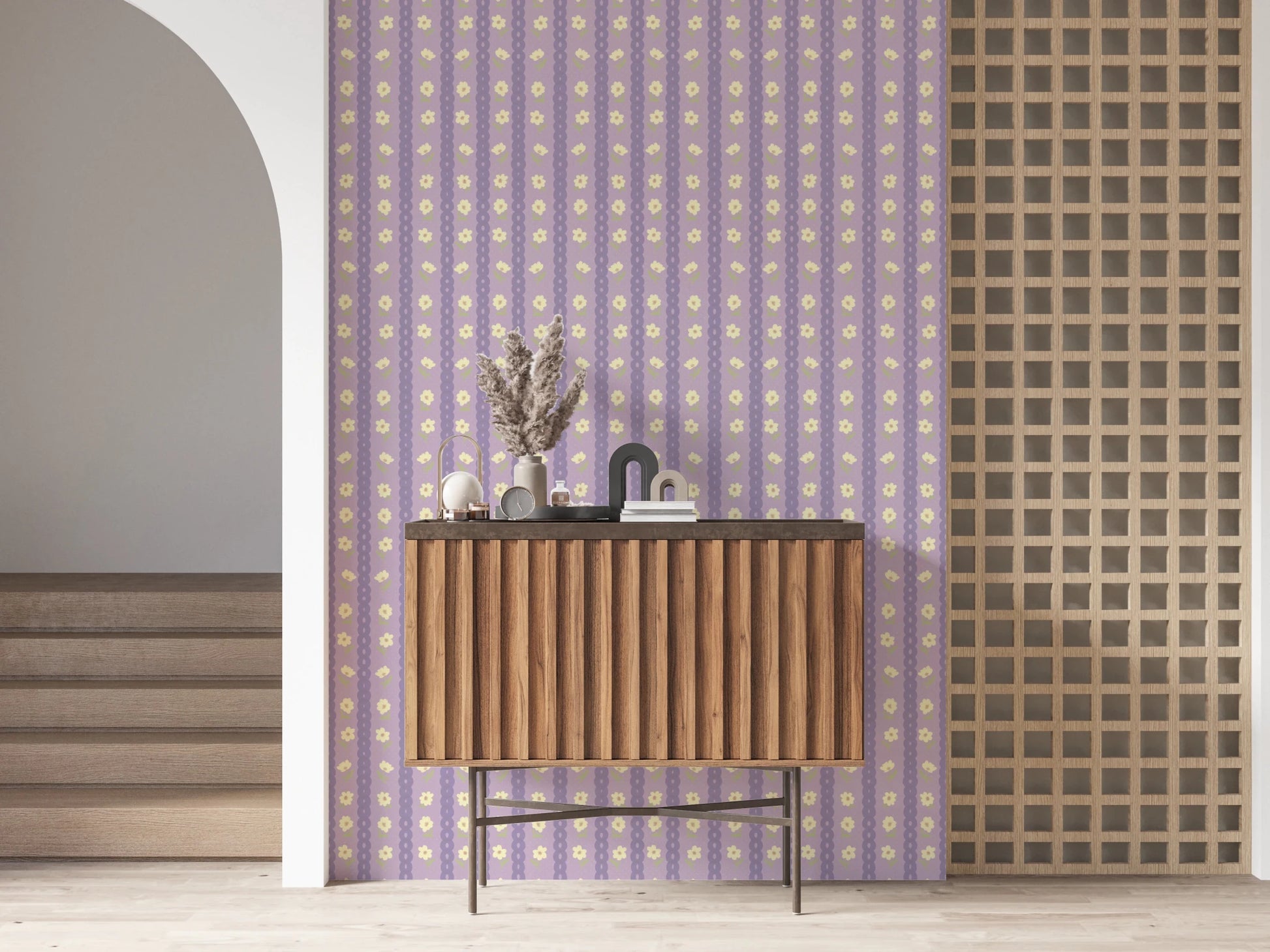 Floral Lavender Stripe Wallpaper⁠