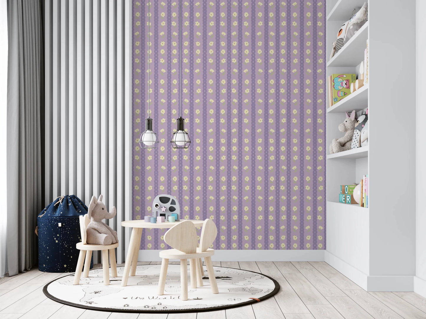 Floral Lavender Stripe Wallpaper⁠