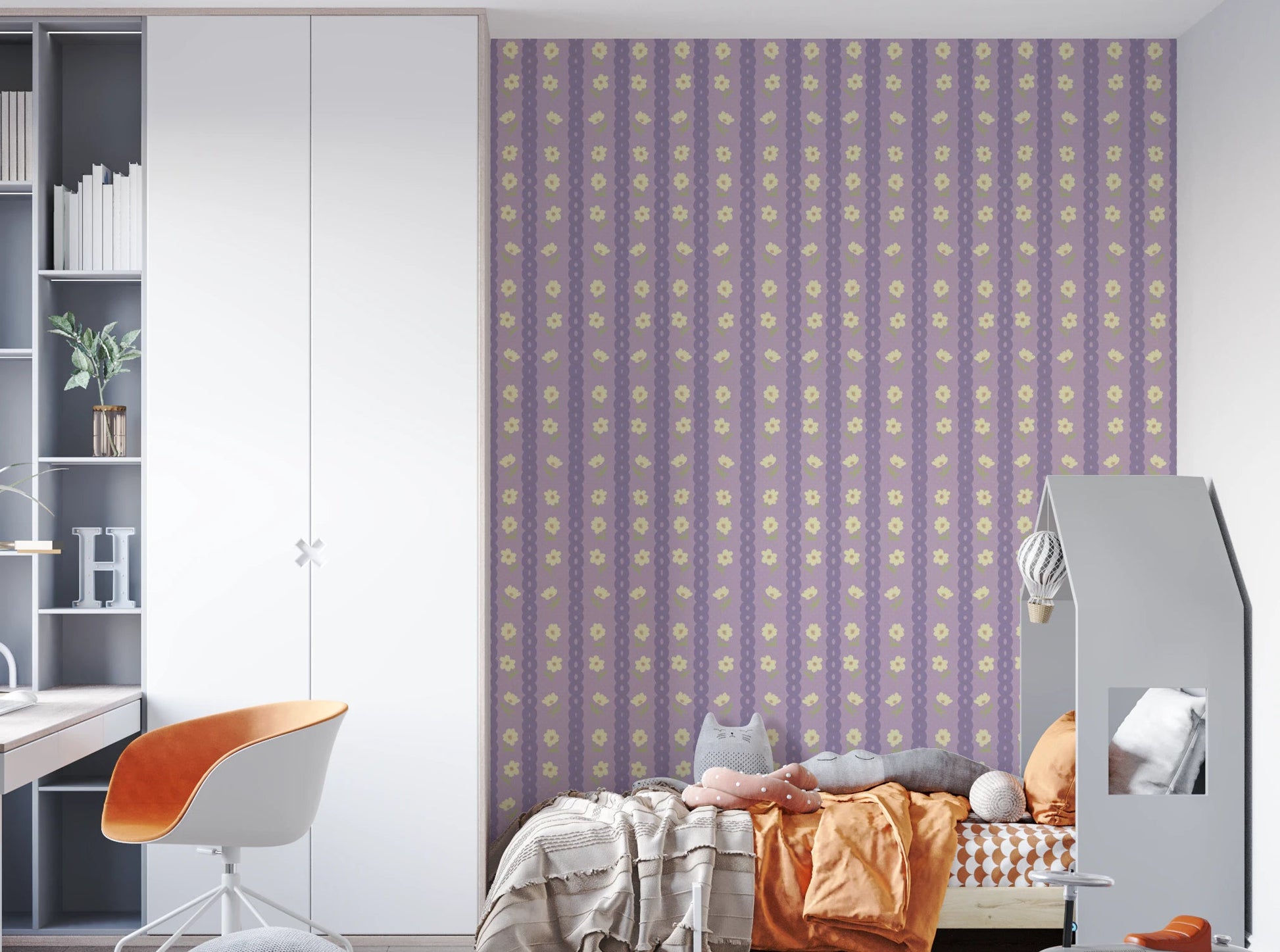 Floral Lavender Stripe Wallpaper⁠