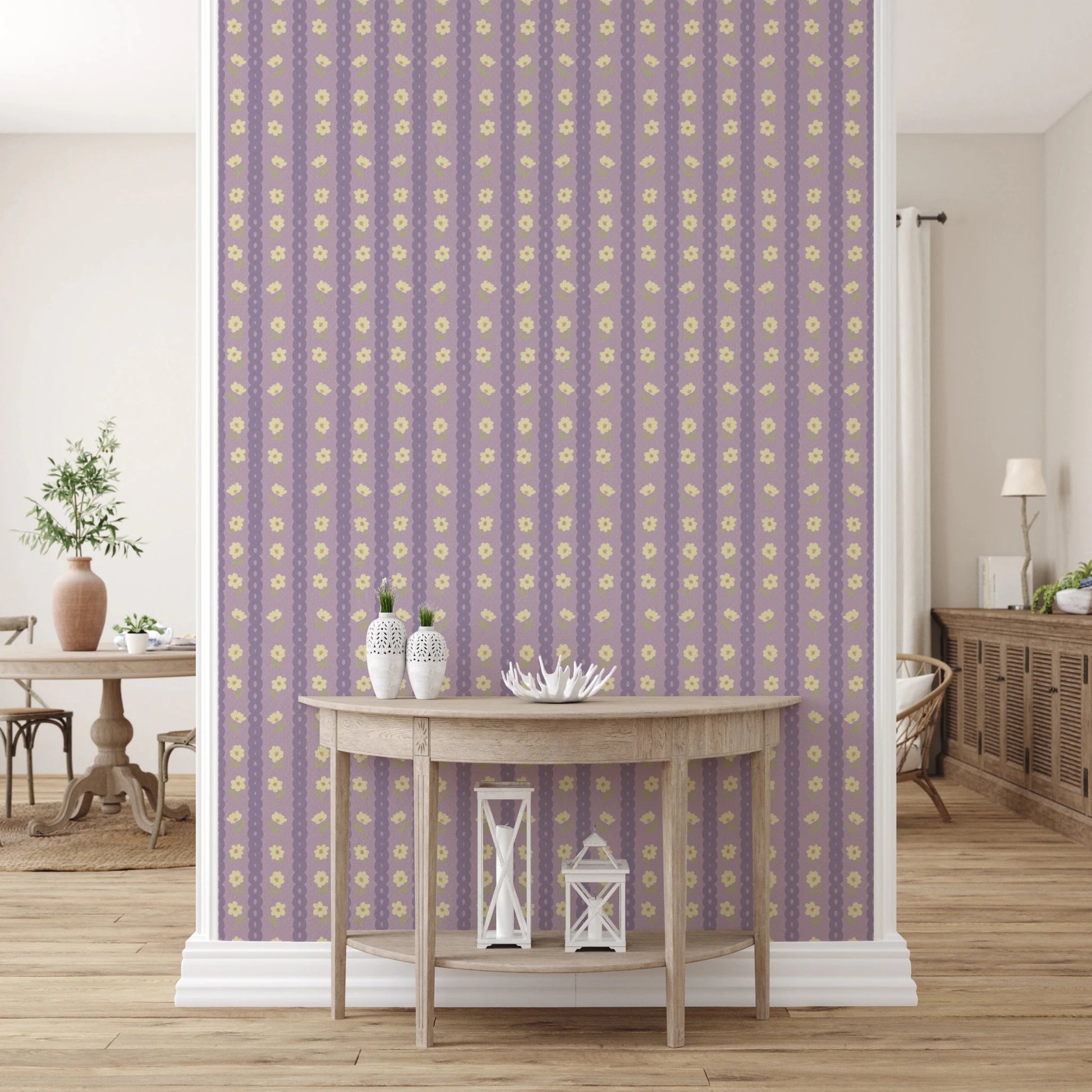 Floral Lavender Stripe Wallpaper⁠