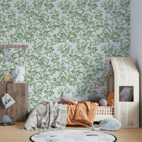 Spring Leaves Wallpaper on a living room wall

