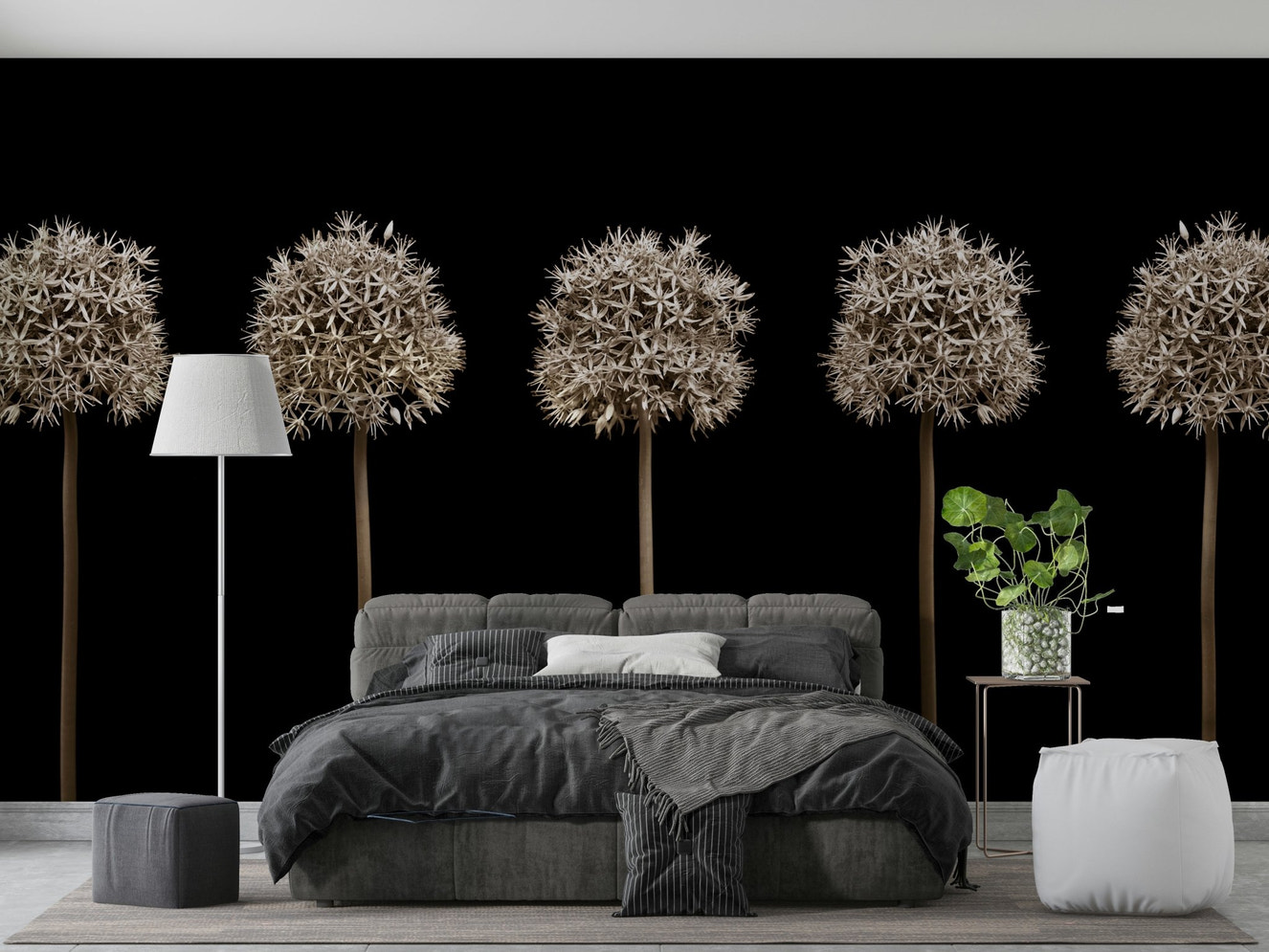 Silhouetted against a stark black background.

