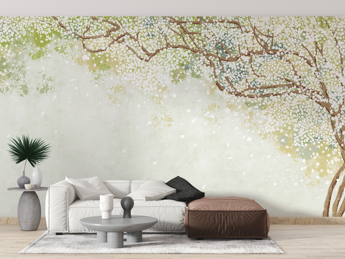 Gentle blossom branch wall mural with flowers