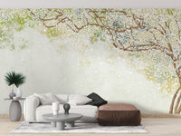 Gentle blossom branch wall mural with flowers