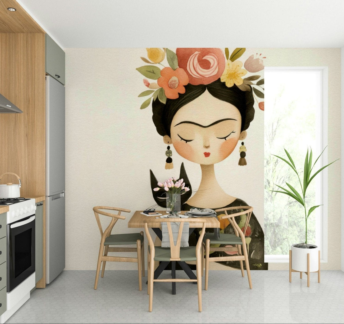 Floral Muse & Midnight Companion mural with moon theme

