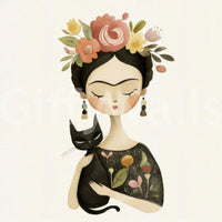 Regal muse surrounded by moody florals in mural

