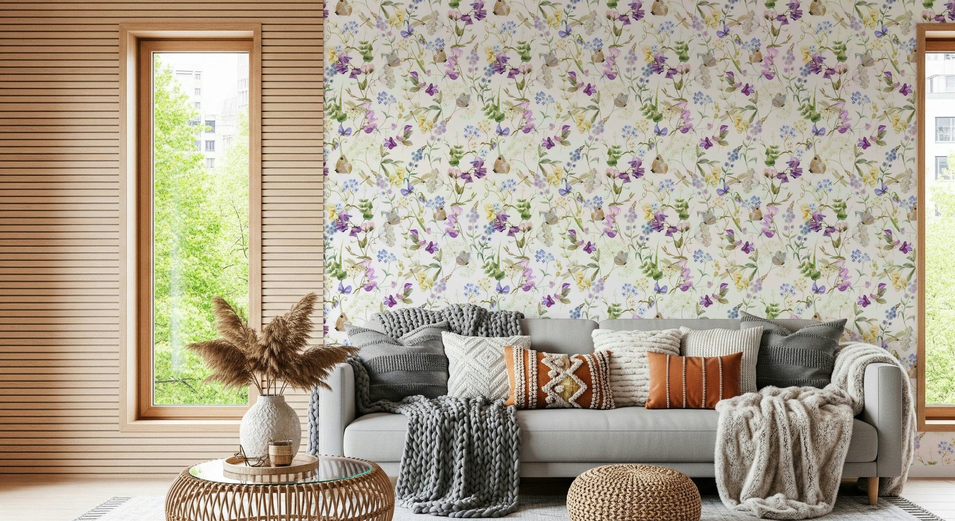 Floral Whispers romantic springtime bloom decorative wallpaper.