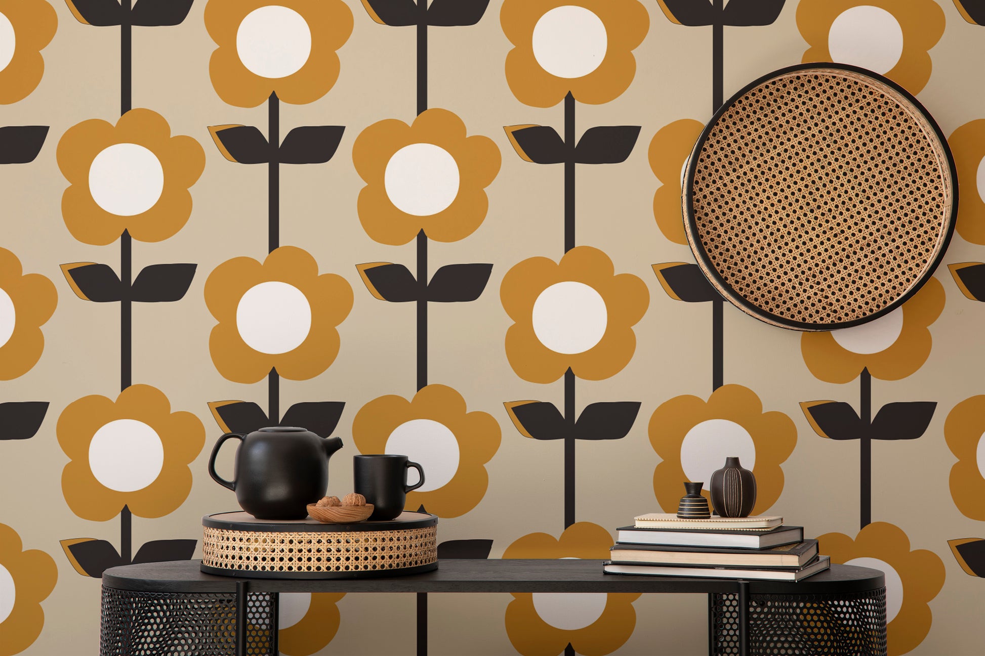 Add charm with Floral Pearl Yellow Color Retro Wallpaper