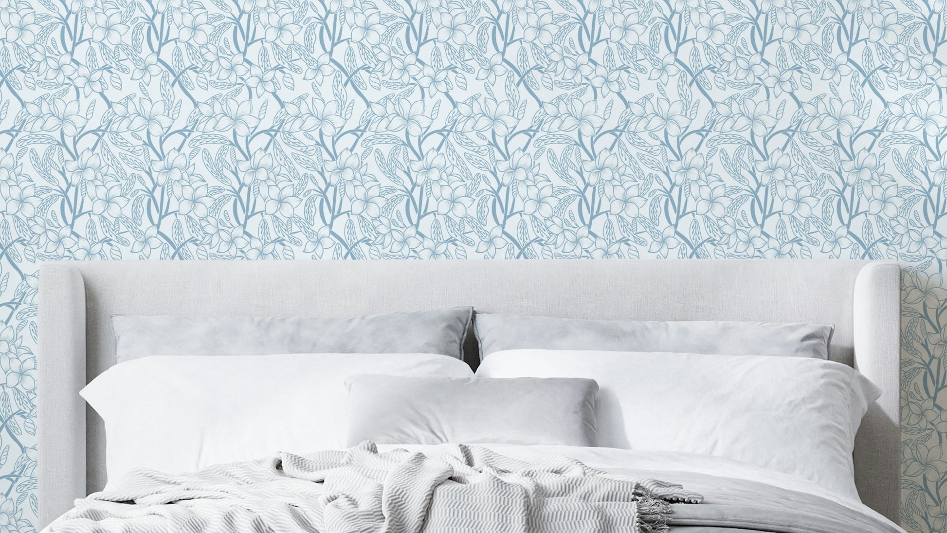Light blue floral wallpaper for walls with soft botanical charm

