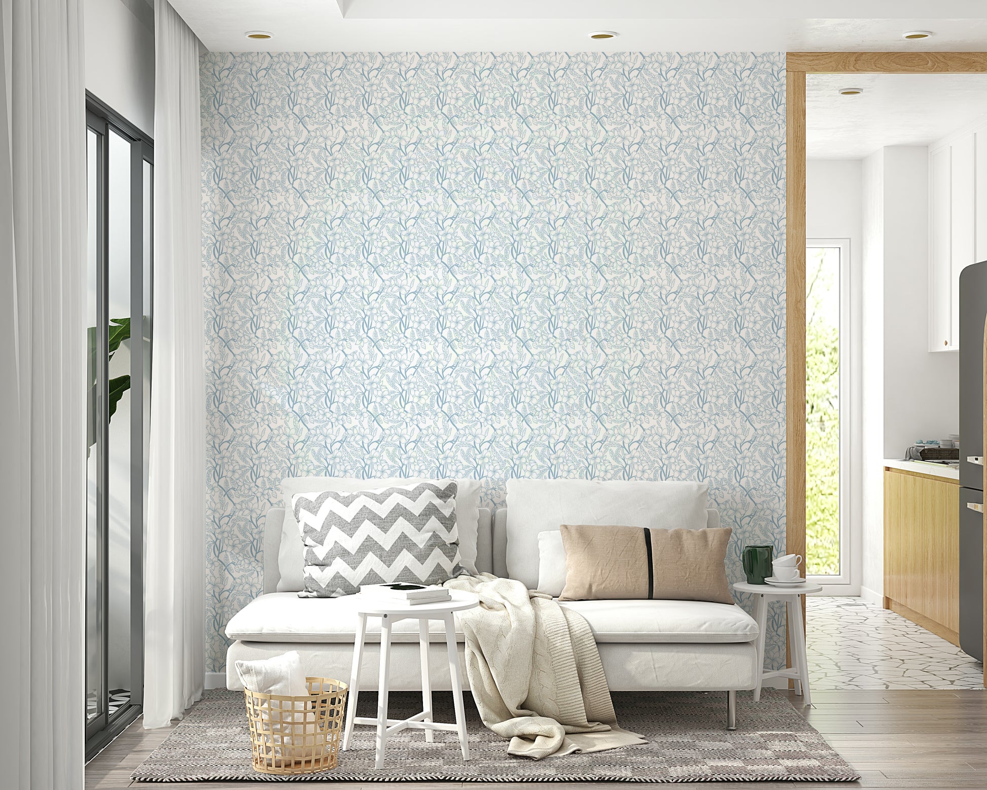 Tranquil light blue floral wallpaper for modern and classic decor

