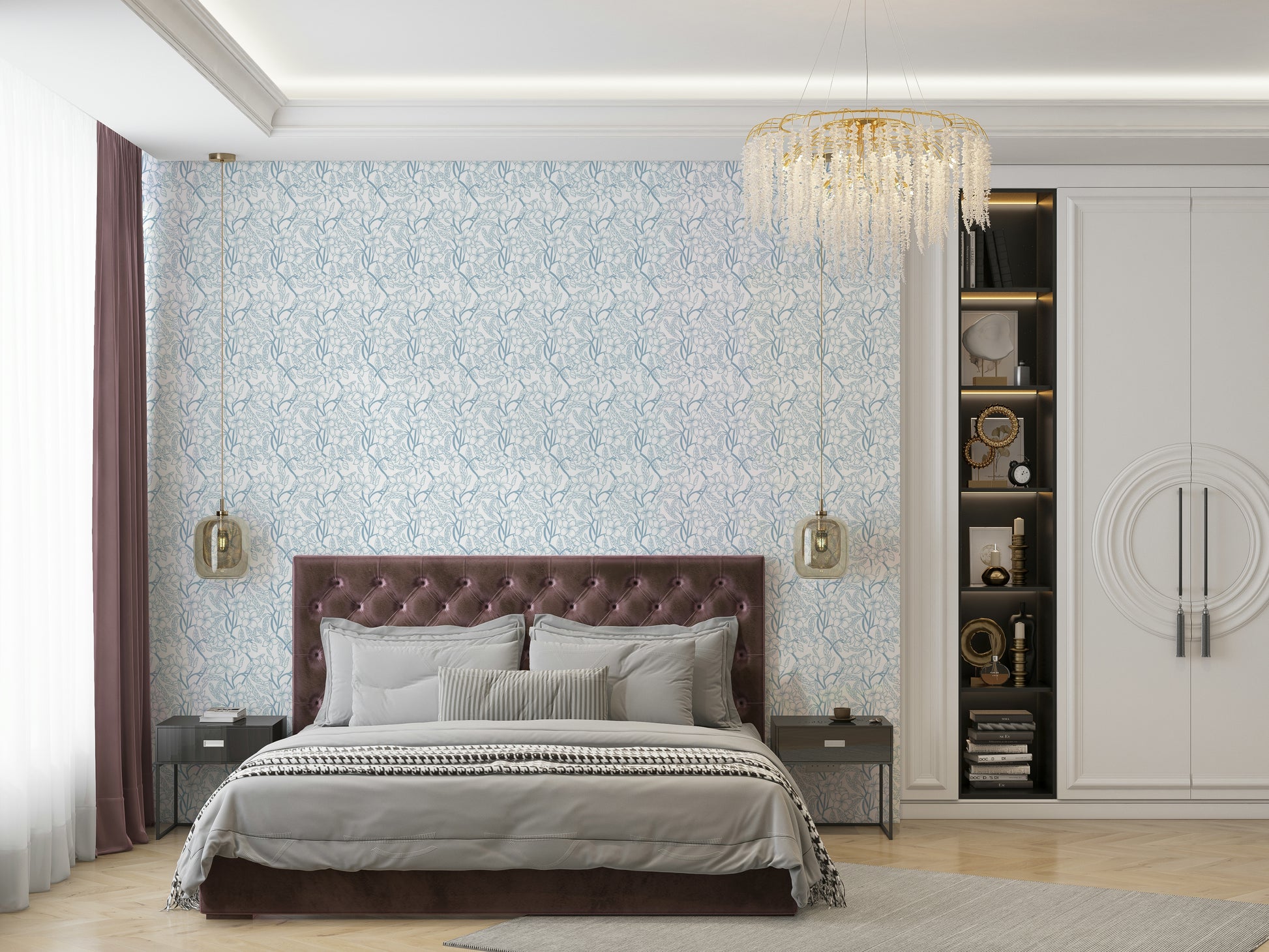 Light blue wallpaper for walls showcasing floral artistry


