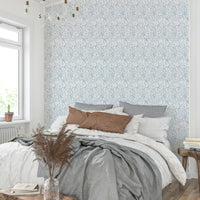 Peaceful light blue floral wallpaper perfect for calm interiors


