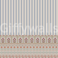 Striped wallpaper mural with graceful floral pattern detailing