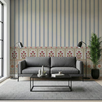 Striped wallpaper mural with elegant floral pattern for modern interiors