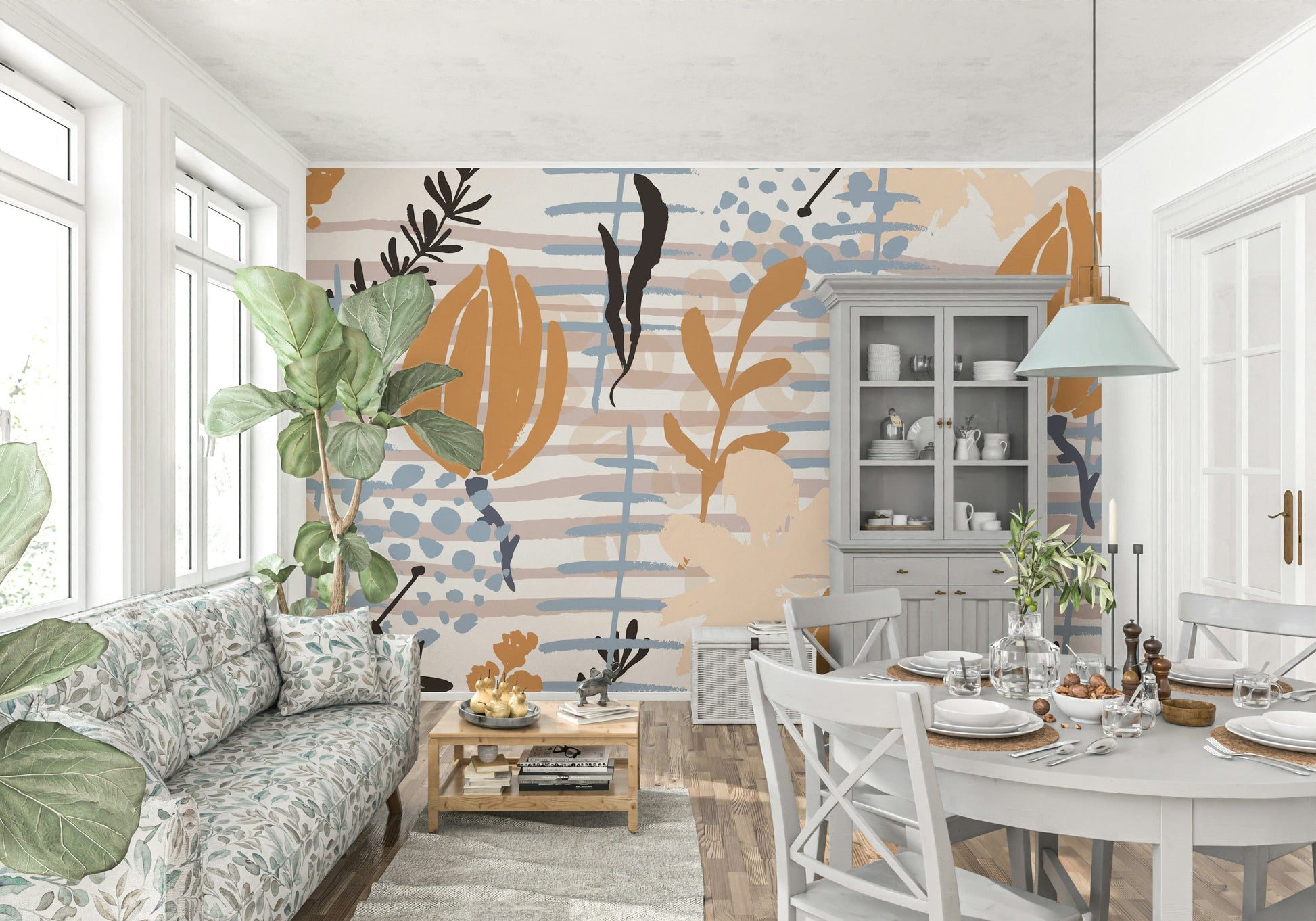 A beautiful modern art wall mural for a living room.

