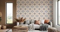 Floral Tile Harmony Wallpaper with a neutral background and green accents.