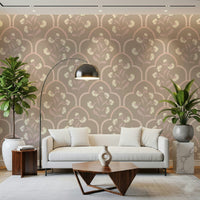 Scalloped arch pattern frames Garden Trellis wallpaper design.