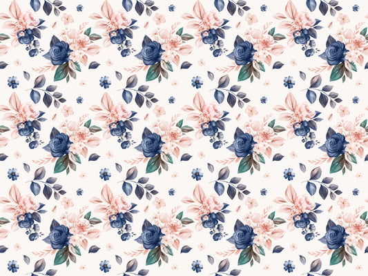 Navy og ferskenfarve blomster tapet