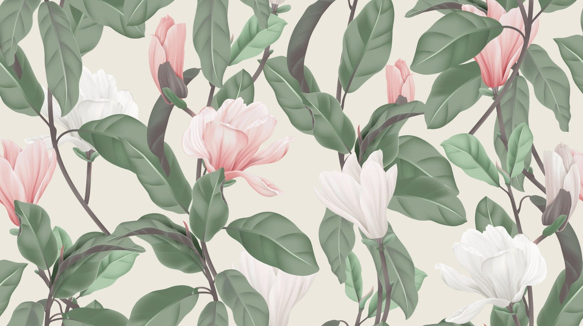 Picturi murale de tapet alb și roz Magnolia Flower in your room