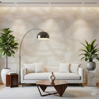 Abstract Flow State Wall Mural for a office area with beige looping lines