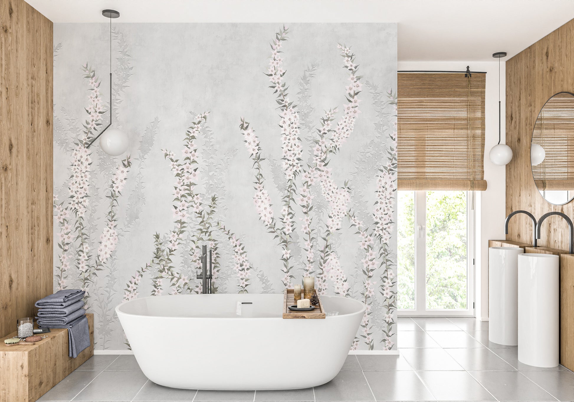 White Colour Flower Branches Peel and Stick Wallpaper Murals - Giffywalls