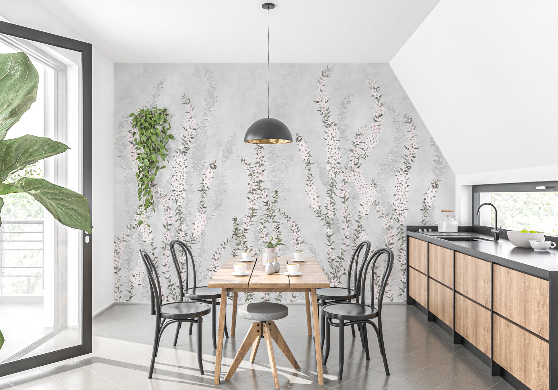 White Colour Flower Branches Peel and Stick Wallpaper Murals - Giffywalls