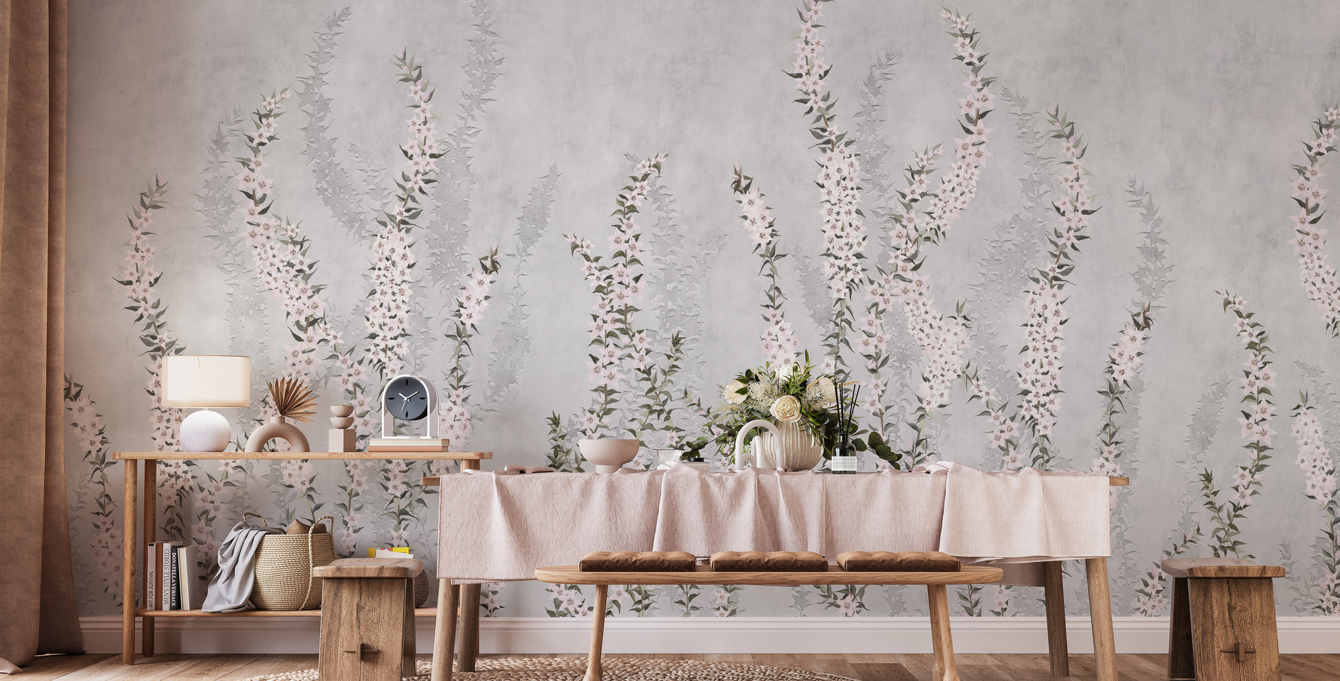 White Colour Flower Branches Peel and Stick Wallpaper Murals - Giffywalls