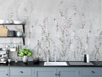 White concrete backdrop with floral branches
