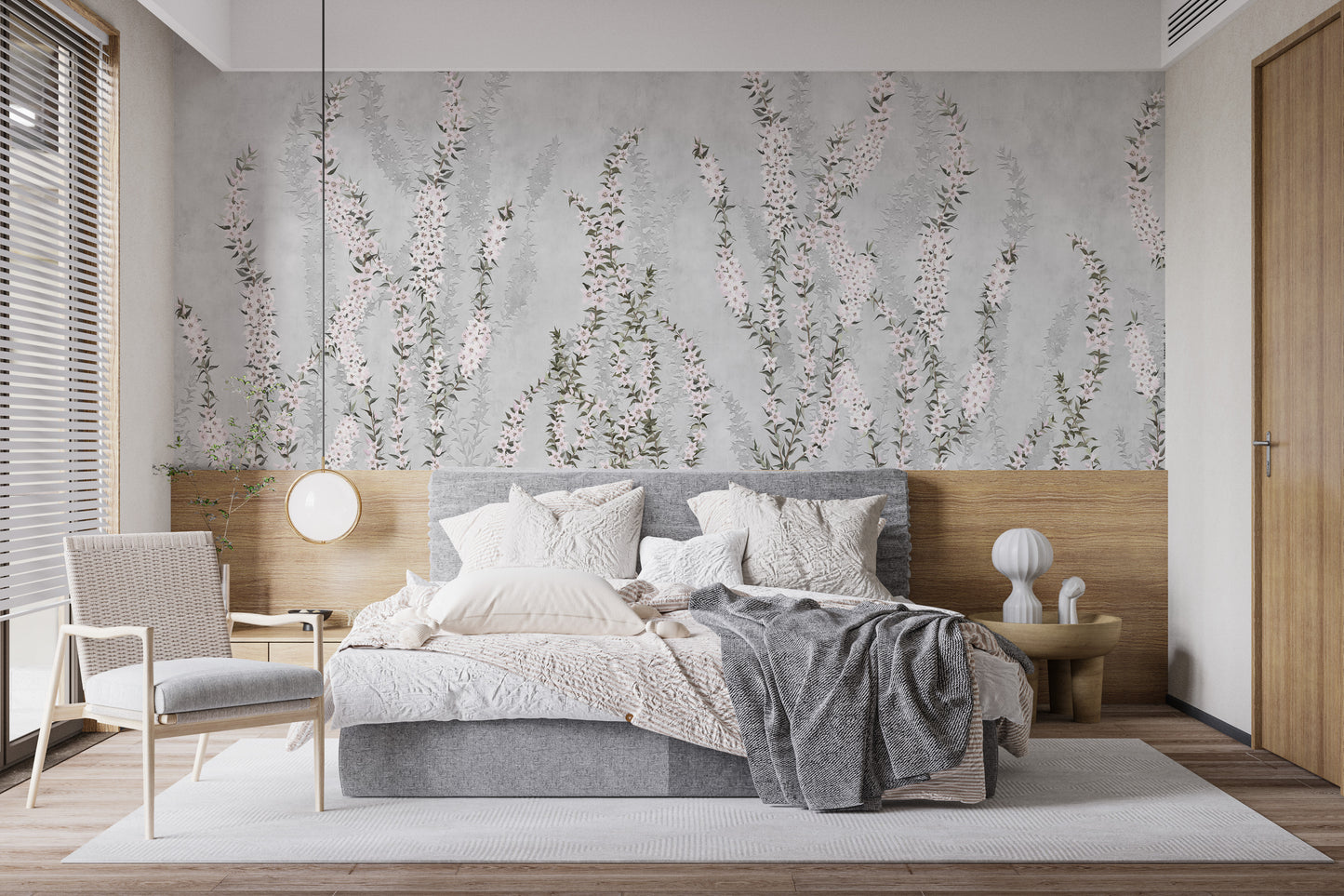 Delicate botanical wallpaper in muted tones