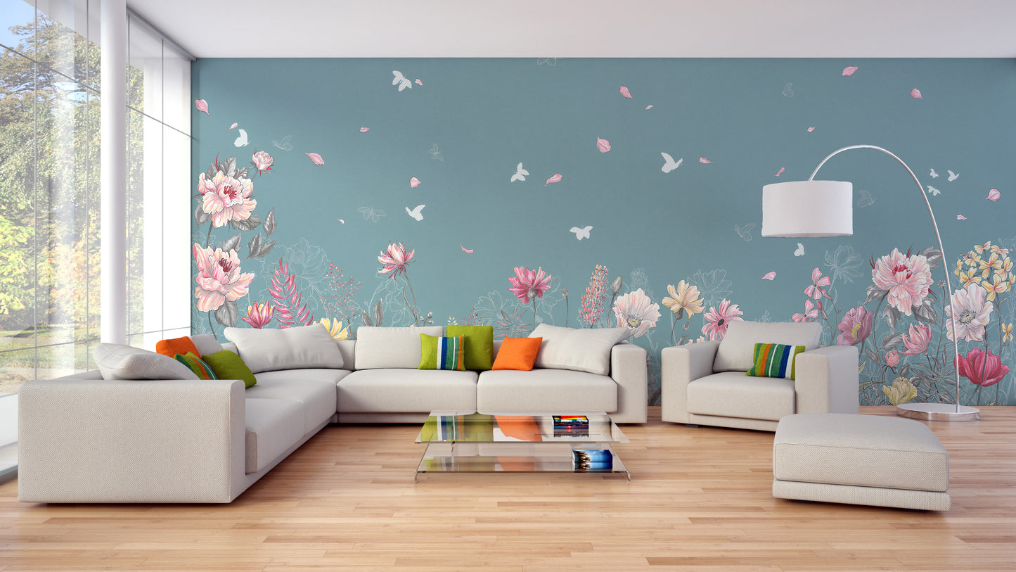 Flower Butterfly Garden Wallpaper Murals - Giffywalls