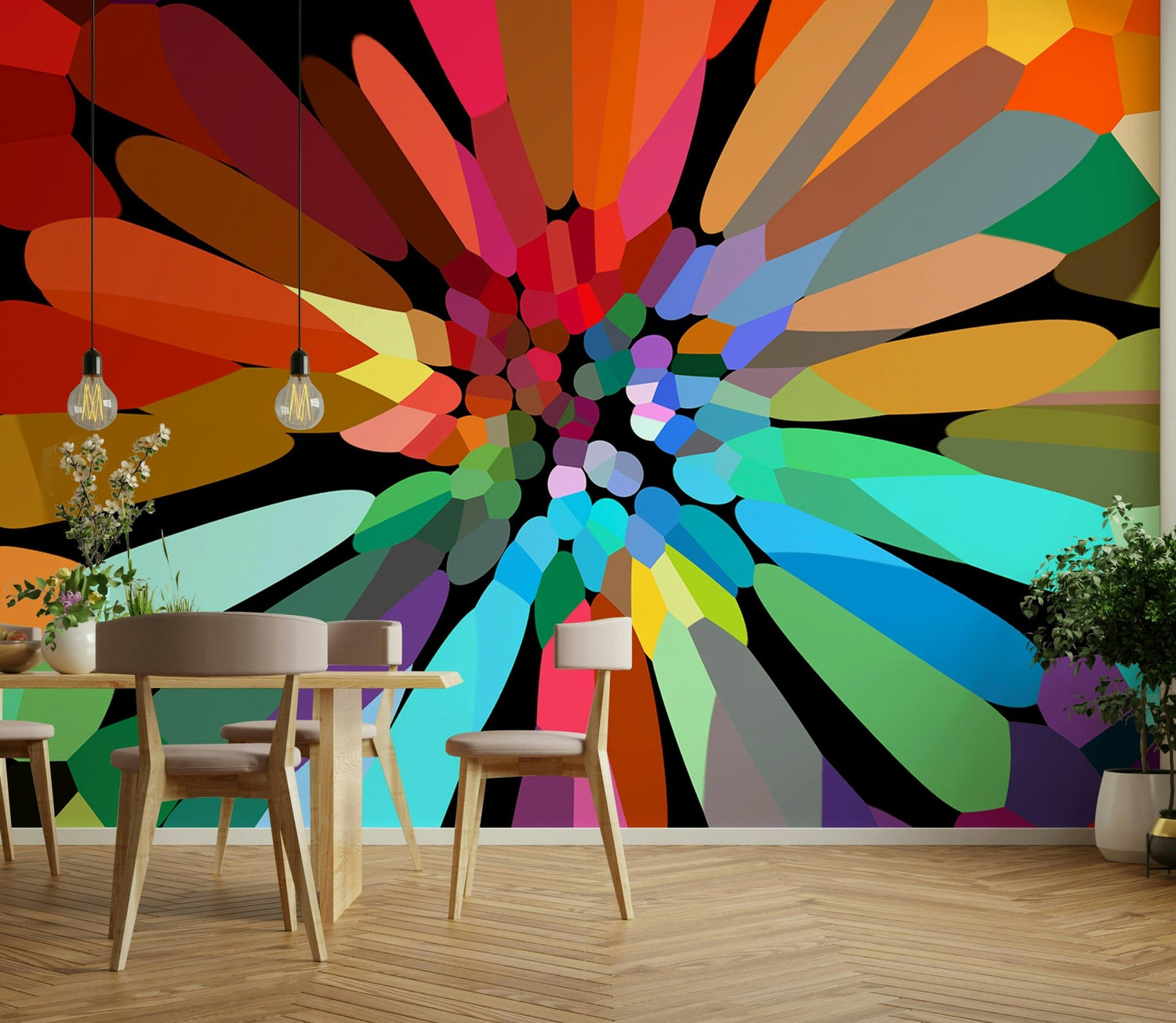 Soft pastel floral mural for elegant interiors

