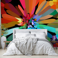 Modern interior with abstract flower mural

