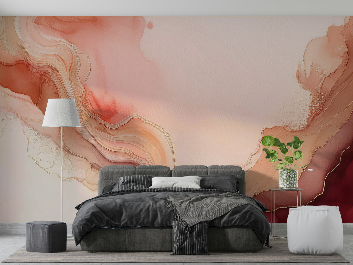 Modern wall decor featuring fluid coral and peach tones.