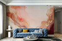 Warm pink and orange wall decor for a contemporary office.