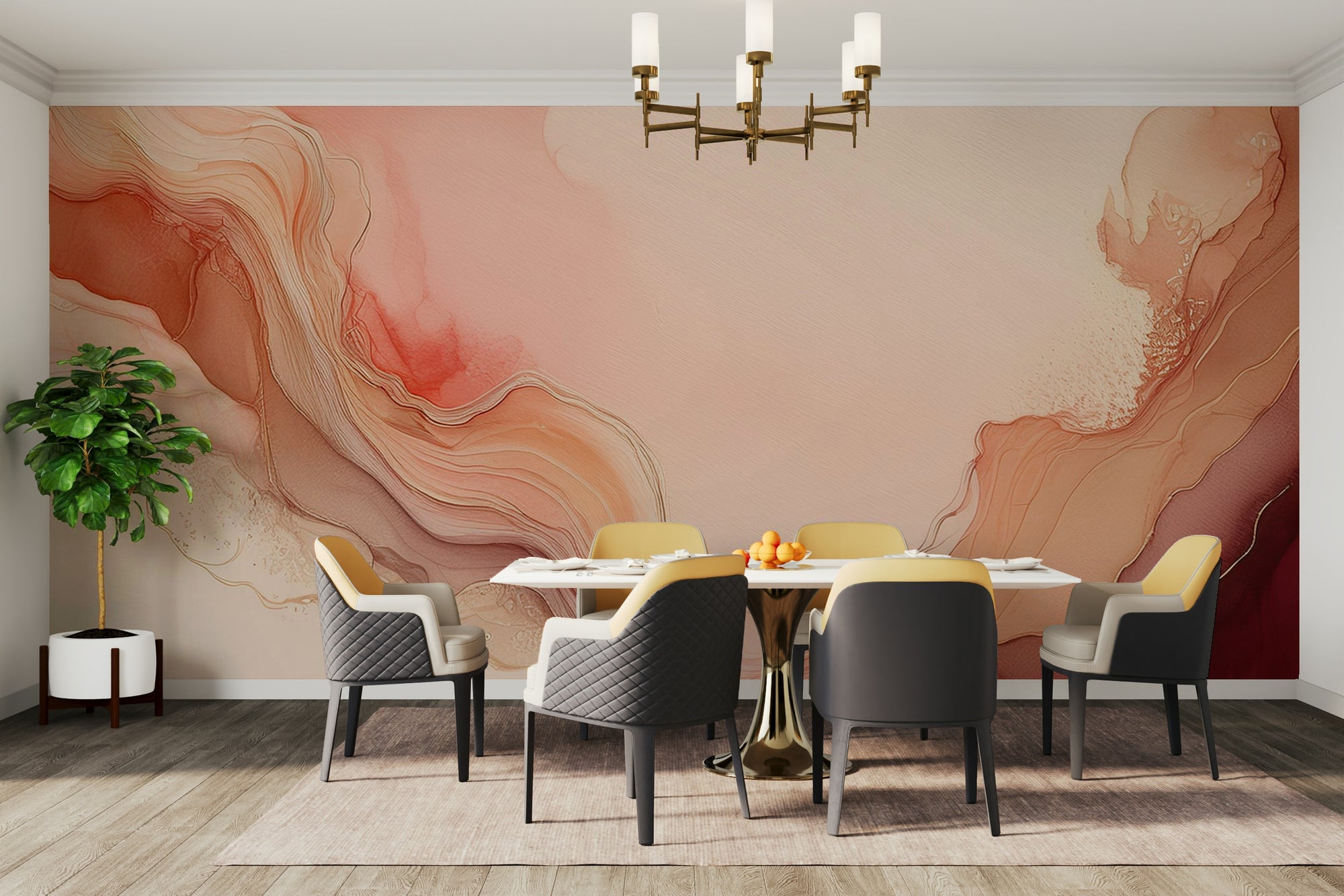 Abstract coral shapes in a bright bedroom suite.